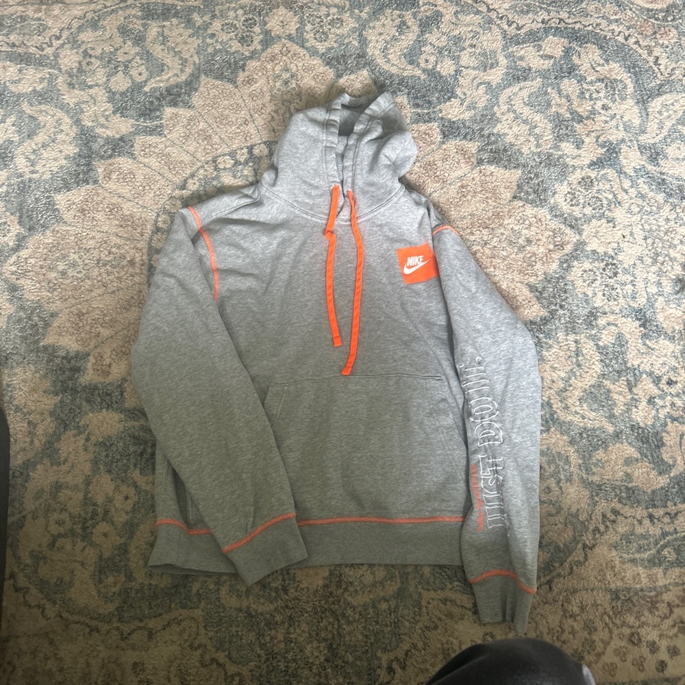 Nike Heather Gray Hoodie with Bright Orange Details
